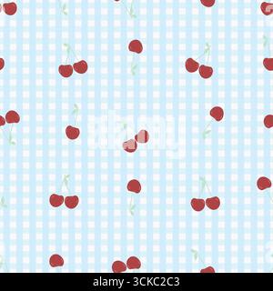Cherries with plaid pattern seamless fabric design pattern Stock Vector