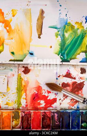 Artists watercolour paint palette close up Stock Photo
