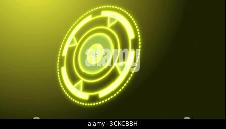 Neon interface floating on dark gradient, with segmented rings, arrows, dotted outline  and  central 1B. Futuristic, technology, interface, digital, n Stock Photo