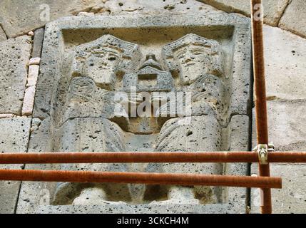 Medieval Historic Stone Carving Details on the Facade of Sanahin Monastery, Lori Province, Armenia Stock Photo