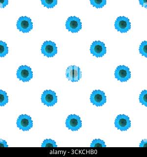 Seamless Pattern of Azure Sunflowers Isolated on White Background Stock Photo