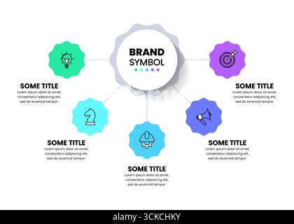 Infographic template with icons and 5 options or steps. Connected stickers. Can be used for workflow layout, diagram, banner, webdesign. Vector illust Stock Vector