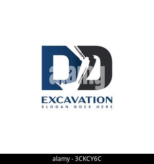 A creative excavator logo designed with DD initials and negative space technique, forming a powerful and modern identity. Perfect for heavy equipment, Stock Vector