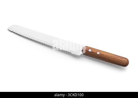 Serrated Knife with Wooden Handle isolated on white background Stock Photo