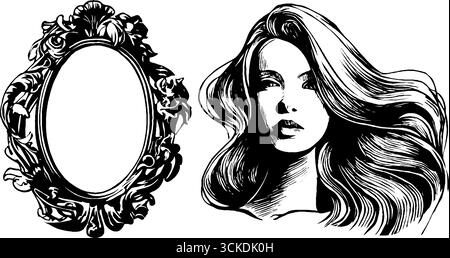 Vintage lady silhouette and ornate frame design for artistic projects. Stock Vector