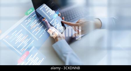 Software Development and Programming Languages Displayed on a Virtual Coding Interface. Stock Photo