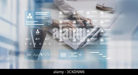 Digital Human Resources Management and Organizational Structure Displayed on a Virtual Interface. Stock Photo
