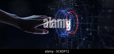 Artificial Intelligence System with Neural Network Circuitry on Touch Interface. Stock Photo