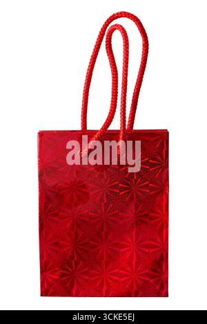 red shiny paper gift bag giftbag with handles isolated on white background Stock Photo