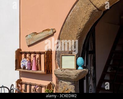 Open window on old traditional stone house on Mykonos island in Greece Stock Photo