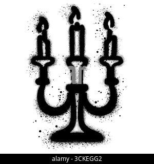 Candle on candlestick burning in graffiti style. Candelabrum sketch vector illustration Stock Vector