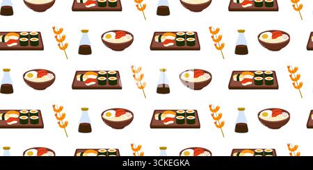A vibrant assortment of sushi and sashimi, featuring various fish and vegetables along with decorative garnishes, displays beautifully on a white back Stock Vector
