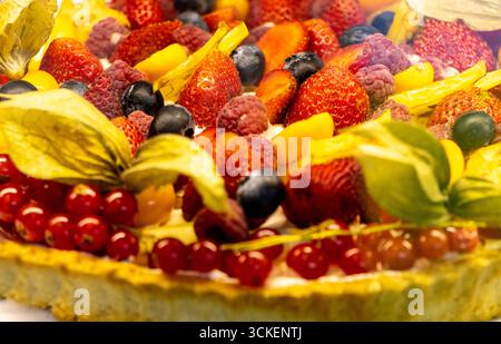Fruit cake with berries close up Stock Photo