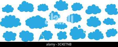 Vector set of comic clouds, boom effects, and speech bubbles in blue silhouettes. Perfect for pop art, retro style illustrations, creative backgrounds Stock Vector