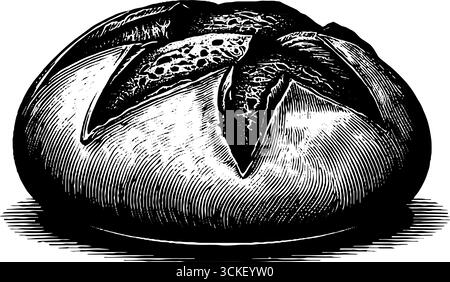 Rustic Loaf Vector Engraved illustration of rustic round loaf of bread for culinary design ...