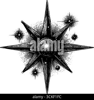 Star Field Pattern Vintage engraved illustration of star field seamless pattern for retro ...