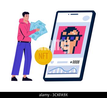 People create NFT art. Cryptography masterpieces buying and selling ...