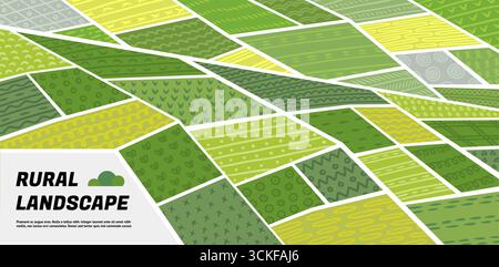 Agriculture pattern. Farm field background. Grassland or abstract tea mountain patchwork. Agro farmland. Forest mosaic. Countryside green plantation. Squares ornament. Vector rural landscape banner Stock Vector