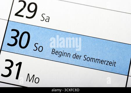 2025 annual calendar, March 30, start of daylight saving time, Germany Stock Photo