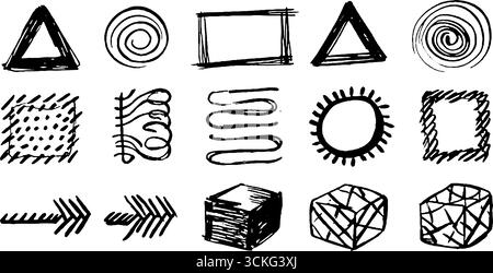 Creative set of hand drawn geometric shapes and patterns for design projects. Stock Vector