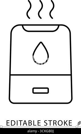 A humidifier icon in minimalist style with editable stroke. Home appliance symbol, air care element, household object, wellness concept, climate Stock Vector