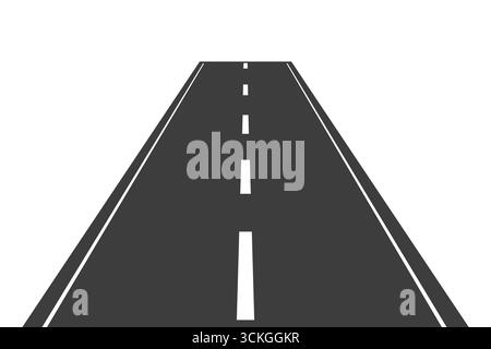 Straight road perspective street with asphalt. Highway. Way for transport. with dashed lines, white markings. Road to horizon. Vector illustration Stock Vector