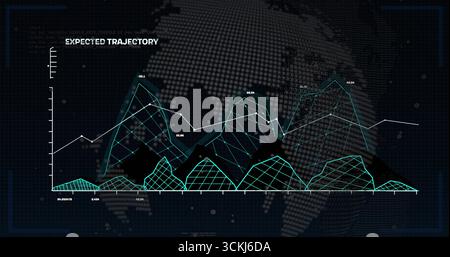 Displaying layered 3D mesh area chart and white line graph in virtual analytics dashboard Stock Photo