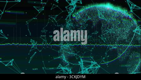 Glowing network globe floating in virtual space, with nodes and horizontal data stream, copy space Stock Photo