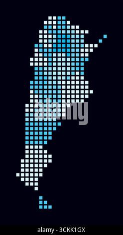 Argentina dotted map. Digital style map of the country on a dark background. Argentina shape with square dots. Colored dots style. Large size squares. Stock Vector