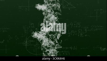 Displaying central abstract network on chalkboard, with hand-drawn triangle, circle axes, equations Stock Photo