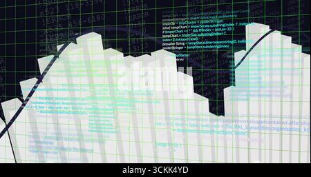 Displaying jagged white blocks revealing code and ERROR logs on digital interface, with green grid Stock Photo