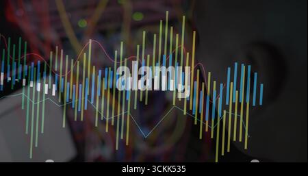 Floating data overlay showing trends in server room, with bar charts and network cables Stock Photo