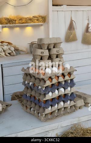 Eggs in farm shop Stock Photo