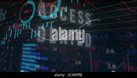 Displaying text reading ACCESS DENIED on digital interface, with data charts and circuit pattern Stock Photo
