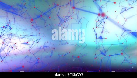 Displaying red points and blue nodes linked by thin lines in virtual environment, data graph Stock Photo