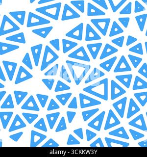 Triangulation geometric shapes background. Medium triangles size. Solid color style. Rounded triangular cells outlined. Repeatable pattern. Stock Vector