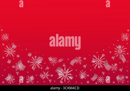 Gradient red background with white snowflakes and silver confetti, arc shape pattern. Festive aesthetic banner. Vector backdrop for winter holidays Stock Vector