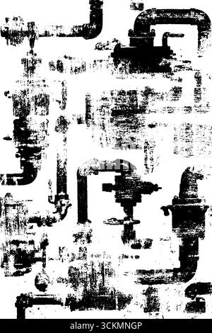Pipes rusty old dirty in steampunk style, hand drawn watercolor drawing ...