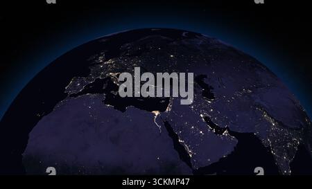 Planet Earth focused on Europe by night. Illuminated cities on dark side of the Earth. Elements of this image furnished by NASA Stock Photo