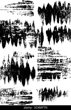 Black and white distorted sound waveform pattern for dynamic background design. Stock Vector
