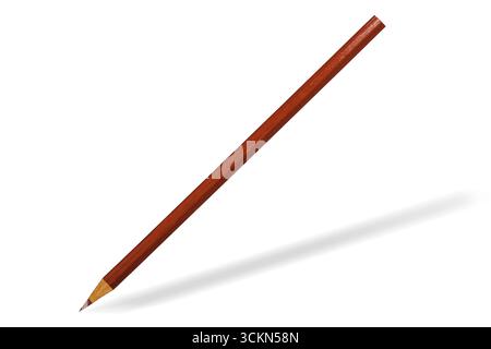 Red wooden sharpened pencil on white background. Isolated. Stock Photo