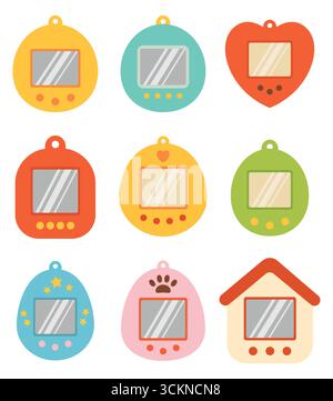 Tamagotchi collection. Retro game. Isolated white background. Flat style vector illustration. Stock Vector
