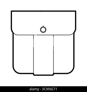Box Pleated Rounded Pocket technical fashion illustration. Flat apparel template front view. Women, men unisex style item CAD mockup isolated on white background  Stock Vector