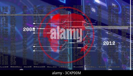 Displaying red map with HUD overlay on dashboard, streaming code, white lines and labels 2008–2012 Stock Photo