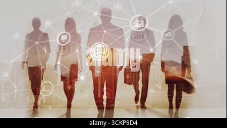 Telecommunications network with global connections and data exchange on digital background. Stock Photo