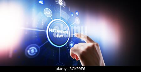 Futuristic metaverse payment system with digital currency and virtual transaction technology. Stock Photo