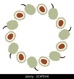 Autumn chestnut circle frame. Round border made of doodle hand drawn fall chestnuts. The chestnuts are arranged in a circle for stickers, banners Stock Vector