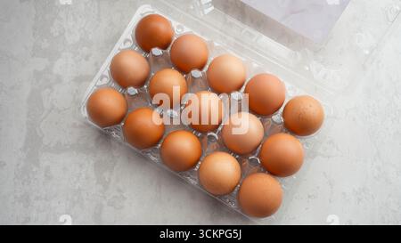 Organic chicken eggs in plastic packaging Stock Photo