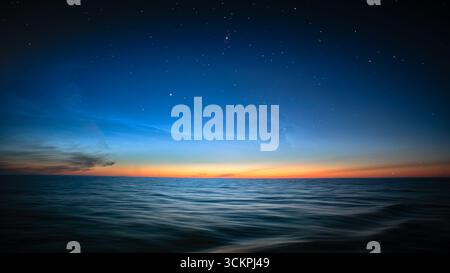 Noctilucent Clouds and faint Northern Lights, off the Coast of Iceland August 2025. Stock Photo