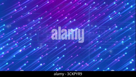 Streaming diagonal neon streaks pulsing across futuristic interface, with moving data dots Stock Photo